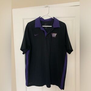Washington Huskies Men’s Polo Short Sleeve Shirt Black Purple Nike Dri-Fit Large